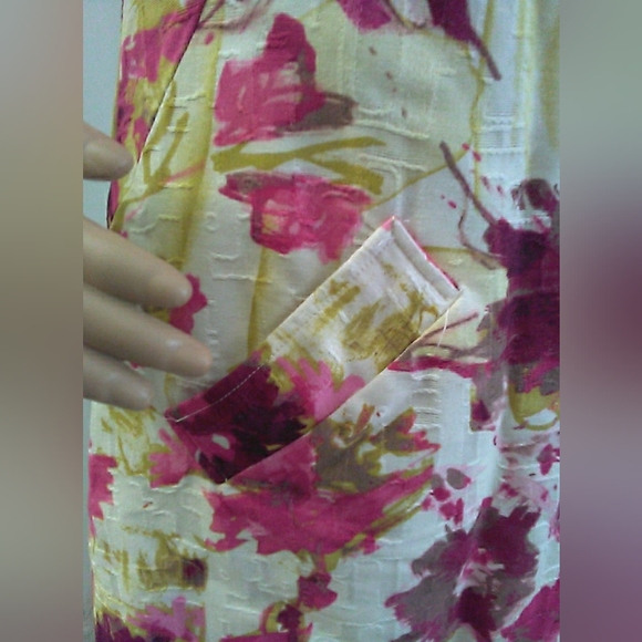 NWOT Willi Smith Floral Shift Dress in Pink, White & Gold POCKETS & BUTTONS SZ.6 - Picture 6 of 10